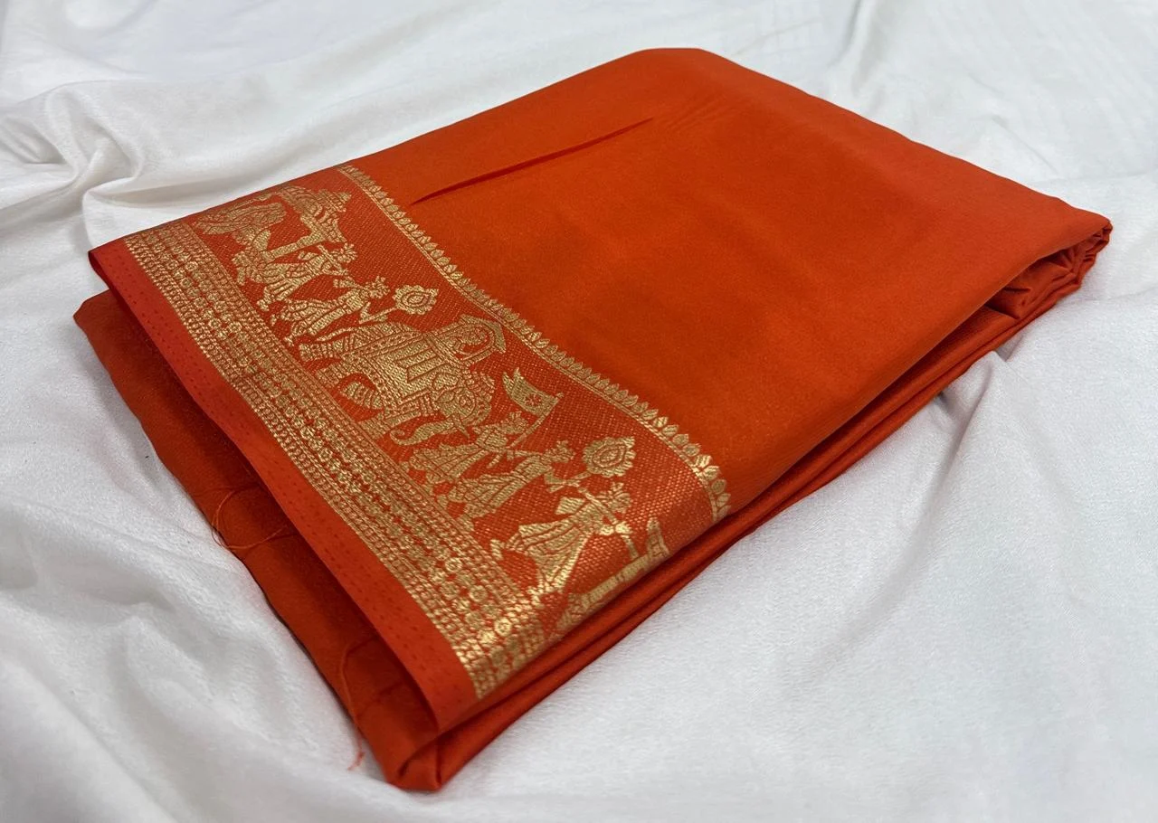 Vermilion Orange Mysore Crepe Silk Saree